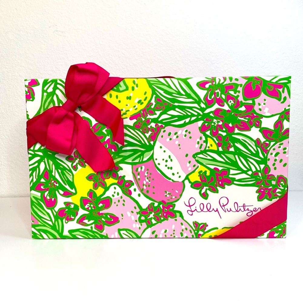 Empty Lilly Pulitzer Gift Box with Ribbon and Tissue Paper Size 10x16x3